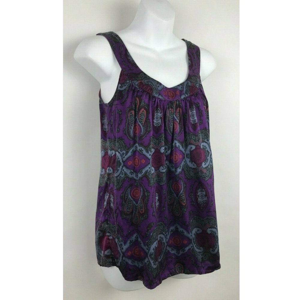 Banana Republic Purple Geometric 100% Silk Tops S - Picture 2 of 5